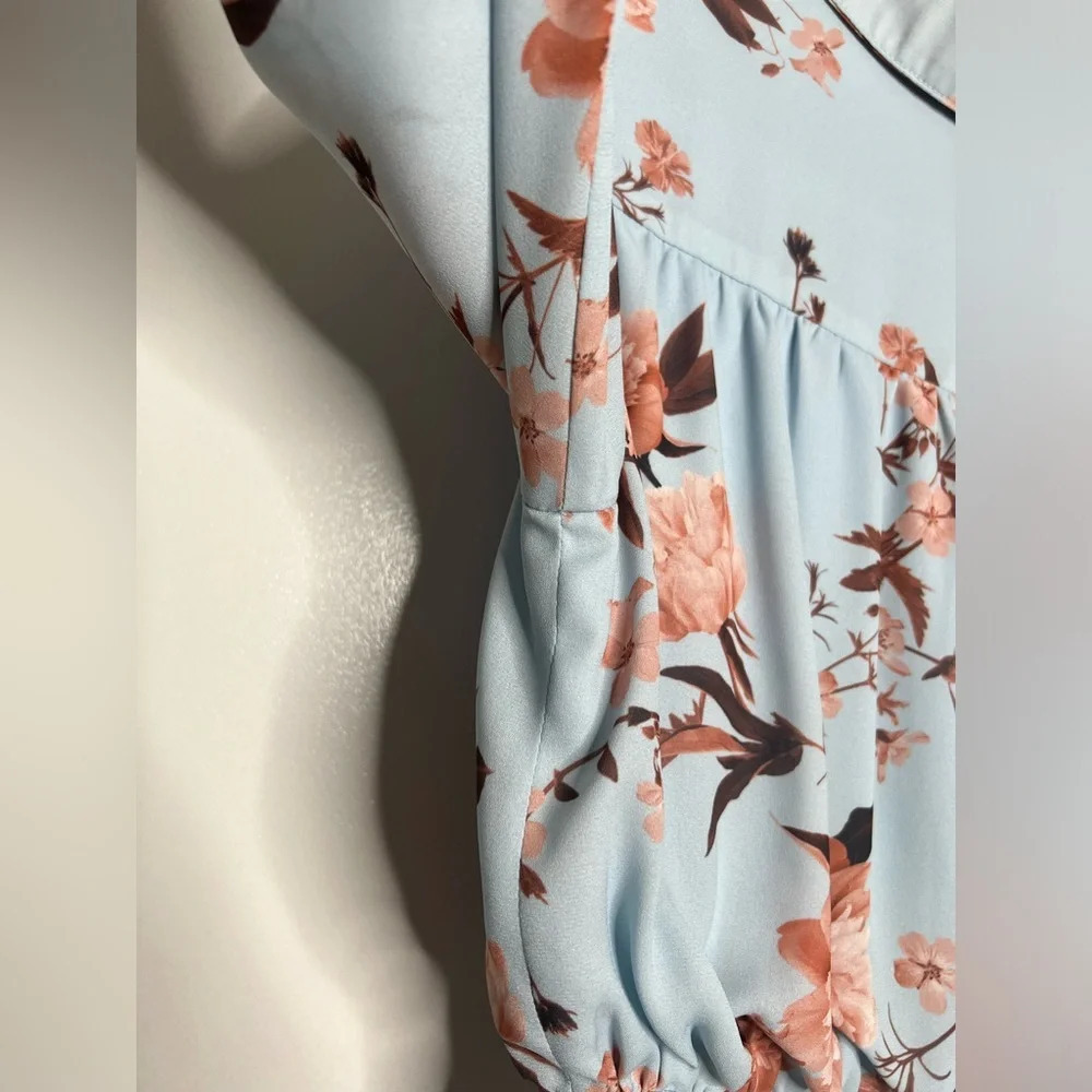 Fame and Partners - The Orianna Maxi - Blue Floral Long sleeve Dress- US 0 - RTR - Picture 10 of 12